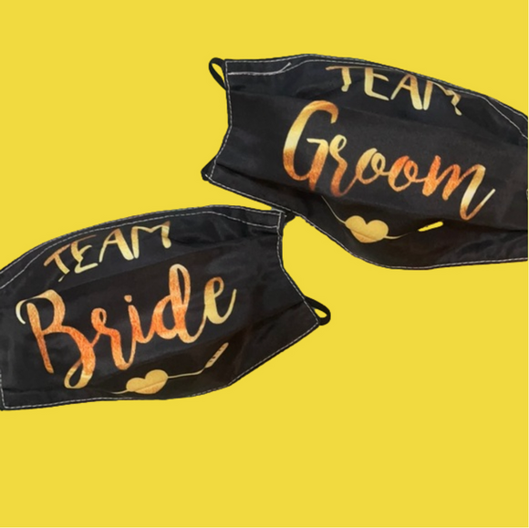 New set/2 Team Bride and Groom face masks - Picture 1 of 4
